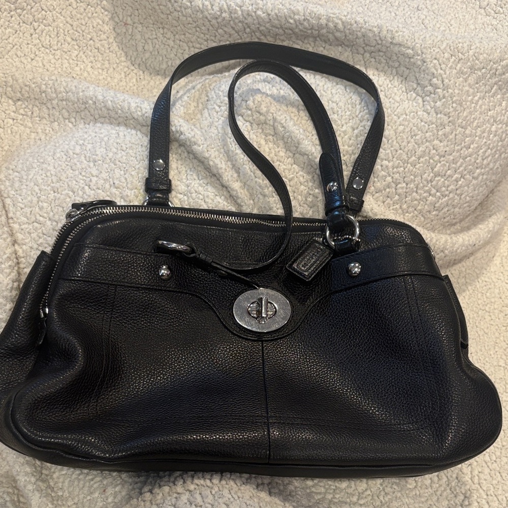 Coach Penelope Black Leather Turnlock Satchel Shoulder Bag